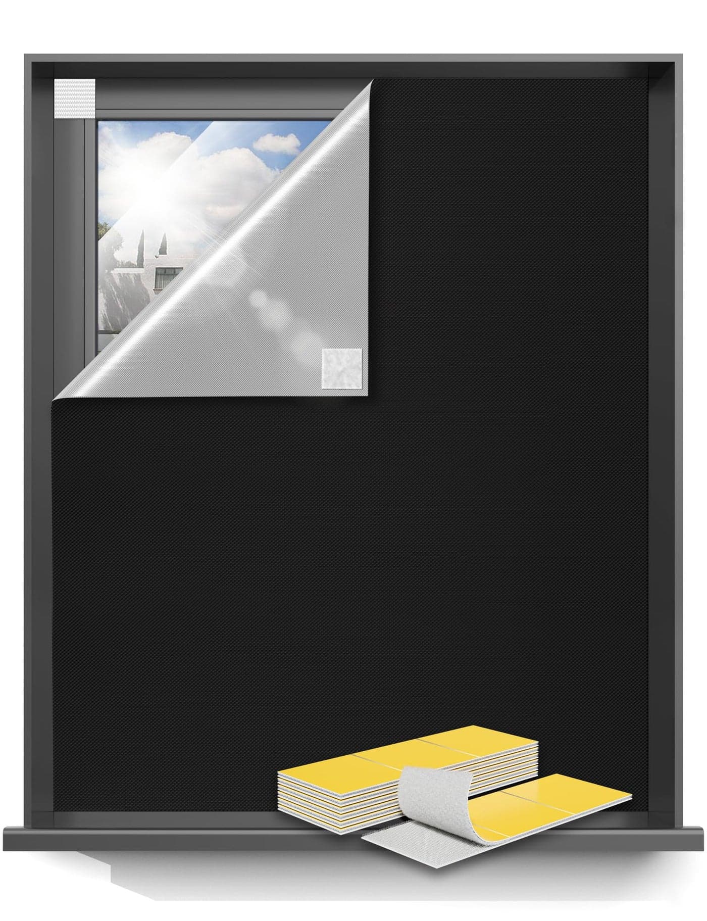 Sumobaby Blackout Curtains for Bedroom Portable 50"x57",No Drill Black Out Shades with Upgraded Hook&Loop Tapes,100% Blackout Window Cover,Easy to Cut Fit Blinds for Bedroom,Nursery(2 Panel,Black)