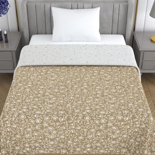 Mafatlal All Season 150 GSM Sparsh Collection Reversible Single Bed Dohar, Light Weight, Skin-Friendly AC Blanket, 100% Cambric Cotton Material, 152 x 228 cm, Warm Taupe Brown & Ivory
