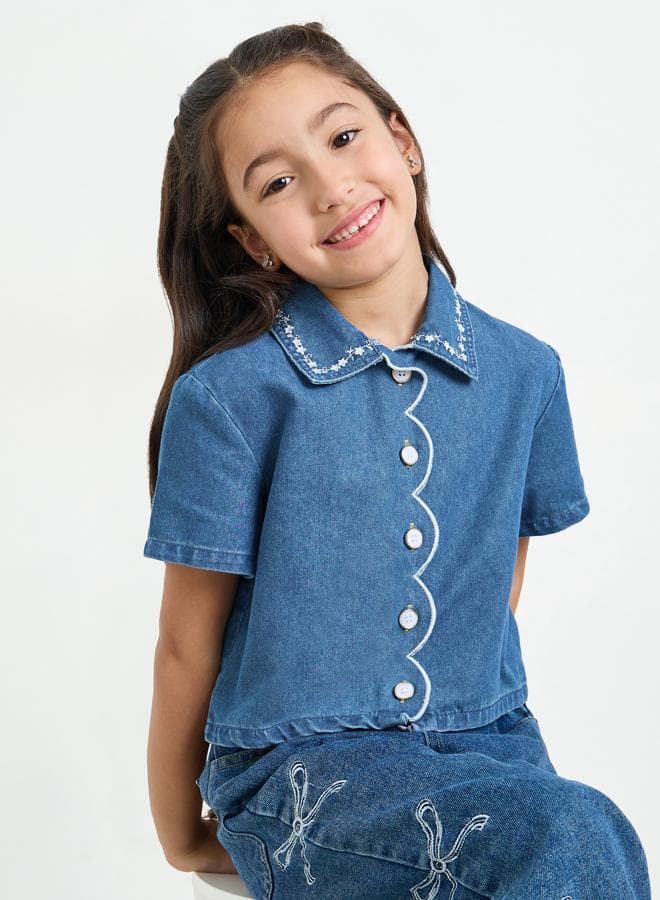 Girls Embroidered Denim Shirt