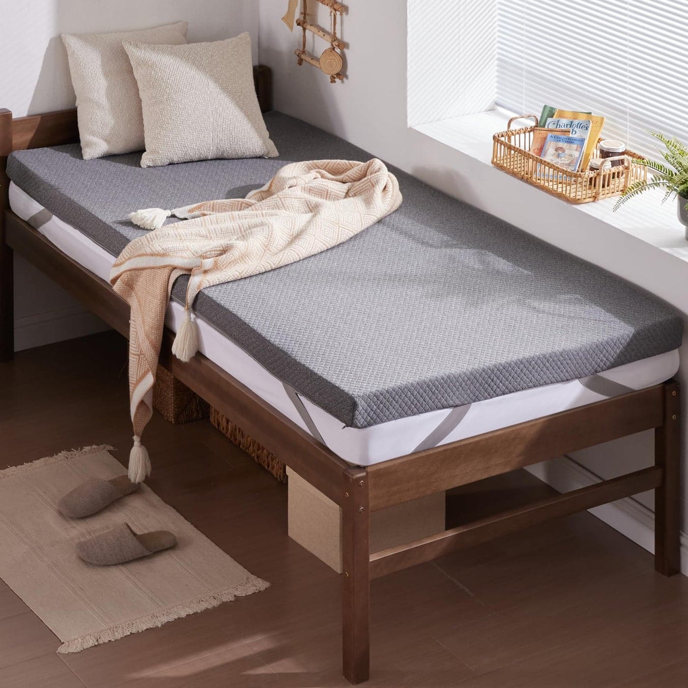 SINWEEK 2 Inch Gel Memory Foam Mattress Topper Twin XL SizeTwin Extra Long Ventilated High Density Pad for Back Pain Bed Topper with Removable Soft Cover CertiPURUS CertifiedGrey