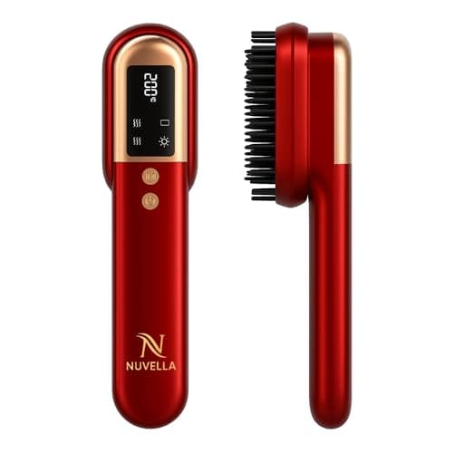 Nuvella Cordless Hair Straightening Brush | 3-in-1 Hair Straightener & Hair Brush Comb for Women | Electric Head Massager with Infrared Light Therapy for Hair Growth