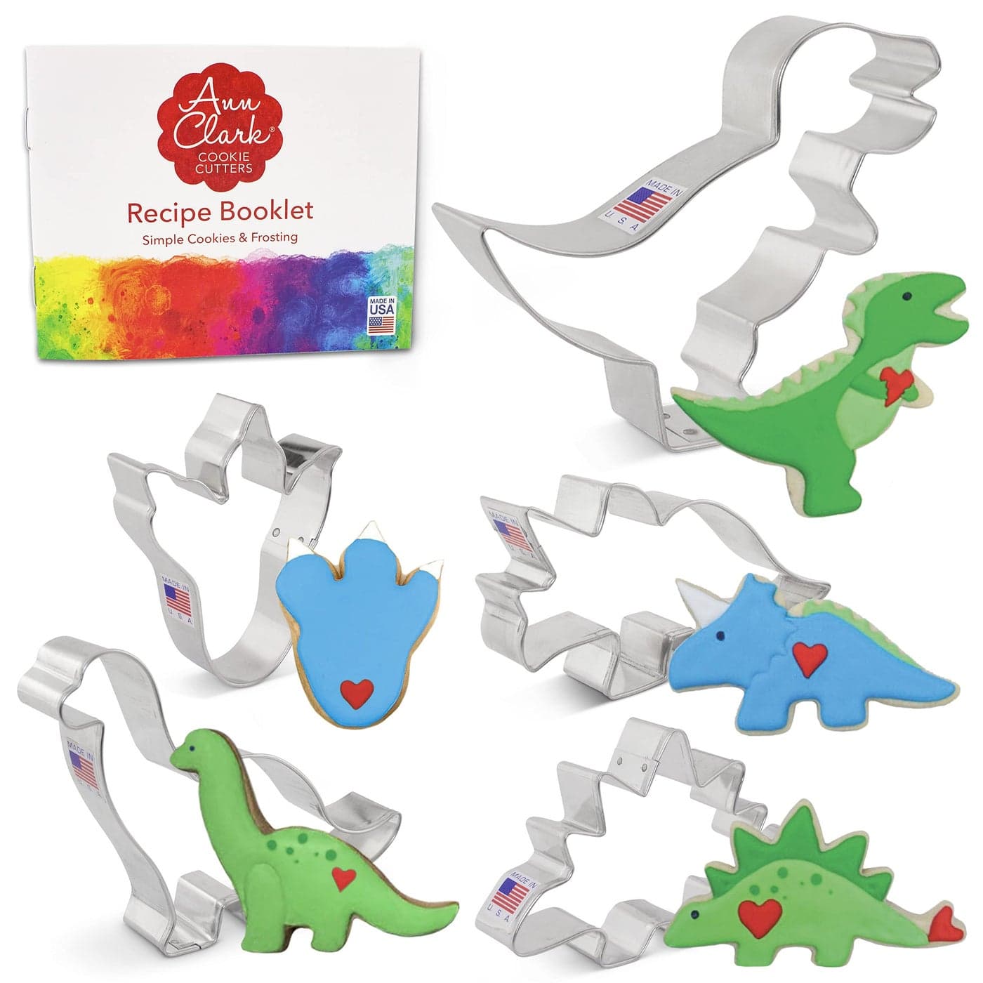 Ann Clark Cookie Cutters Dinosaur Cookie Cutters 5Pc Set Made in USA Triceratops Stegosaurus TRex Brontosaurus Dino Footprint