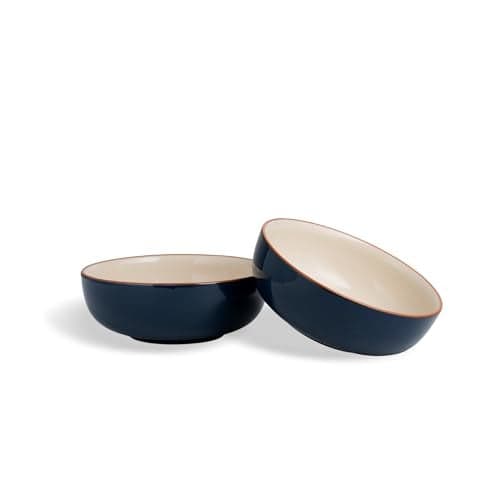 Shay Ceramic Pasta Bowl Set, 18cm, 2 Pieces, Midnight Blue | Glossy Finish | Stoneware Ceramic Serving Bowls | Ceramic Bowl | Pasta Serving Plate (Blate - Midnight Blue)