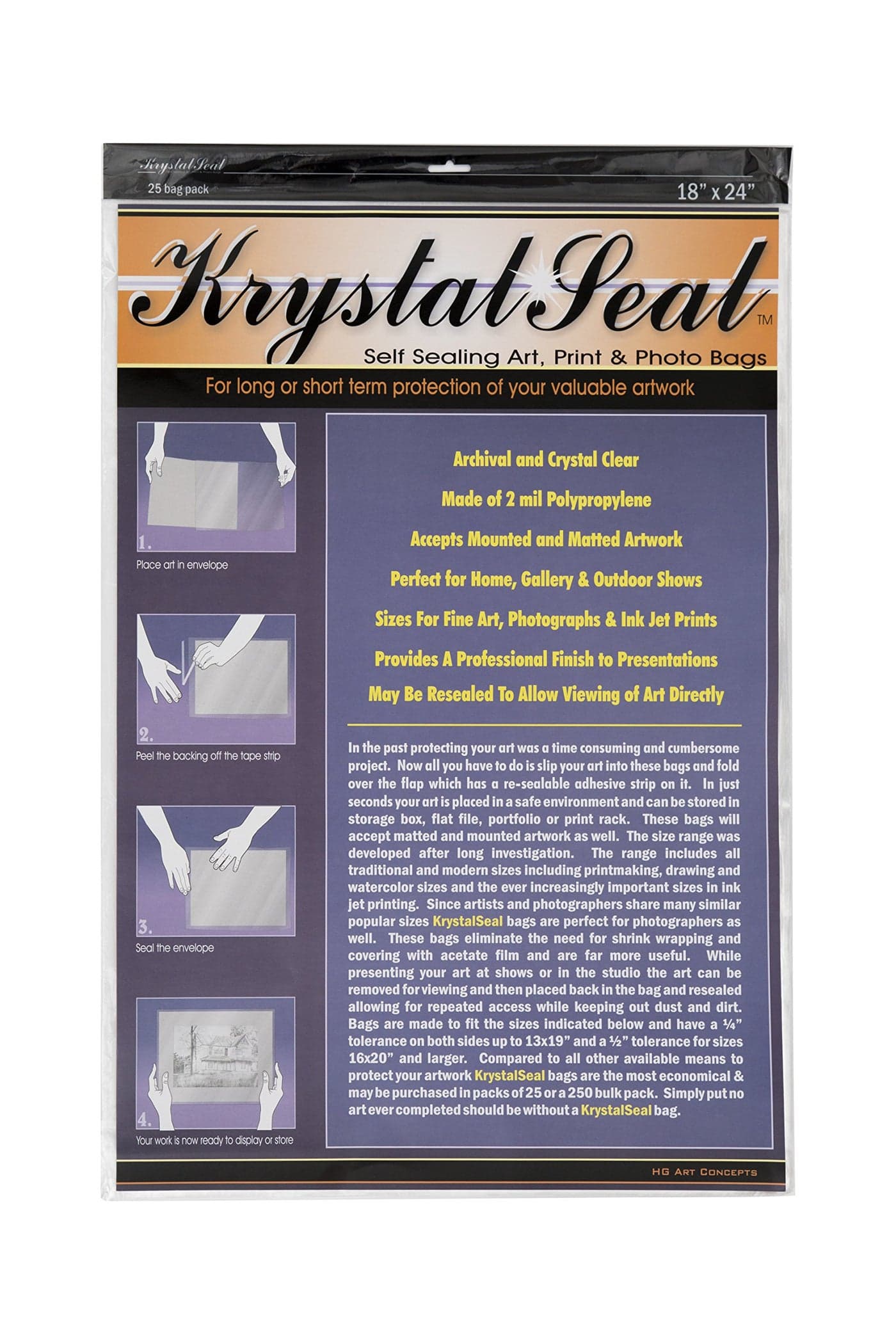 Krystal Seal Archival Art and Photo Bags 25Pack 18x24