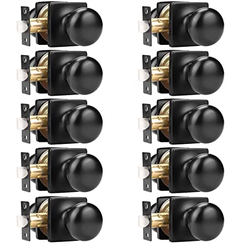 GOBEKOR Black Door Knobs Keyless Interior Door Knobs Matte Black Round Closet Door Knob Stainless Steel Square Door Knobs 10 Pack
