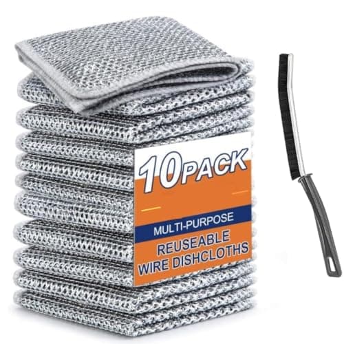 Nubilous 10 Pack Non-Scratch Wire Dishcloth & Gaps Cleaning Brush, Multipurpose Wire Dishwashing Rags for Wet and Dry, Easy Rinsing, Reusable, Wire Cleaning Cloth for Kitchen, Sinks (10 Cloth+1 Brush)