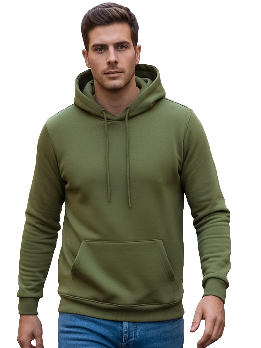 Neostreak Men's Regular Fleece Hooded Neck Sweatshirt (neoswtsolhd-02-ptolve_Olive_L)
