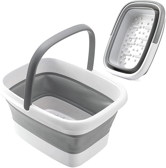 ALINK Collapsible Foot Bath Basin with Handle 15L4 Gallons Massaging Tub for Foot Soaking Pedicure Gray
