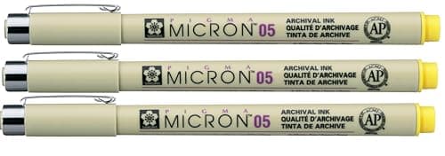Sakura Pigma Micron Pigment Fineliners 05mm Yellow Pack of 3