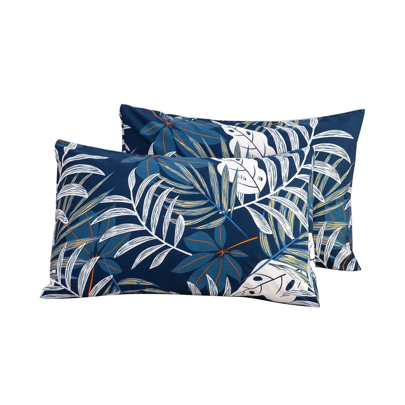 YuHeGuoJi Pillowcases Queen Size 100 Cotton Set of 2 Blue White Leaves Tropical Plants Print Decorative Bed Pillow Covers with Envelope Closure Hotel Quality Soft Breathable 2 Packs 20 x 26 Inch