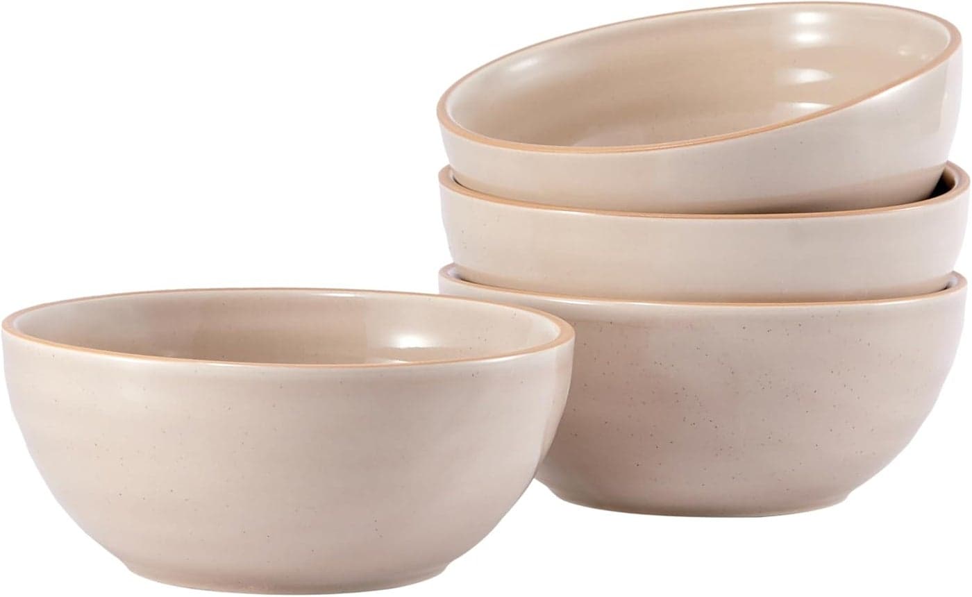 Bico Light Beige Cereal Bowls Set Set of 4 Microwave and Dishwasher Safe for Cereal Soup Noodles