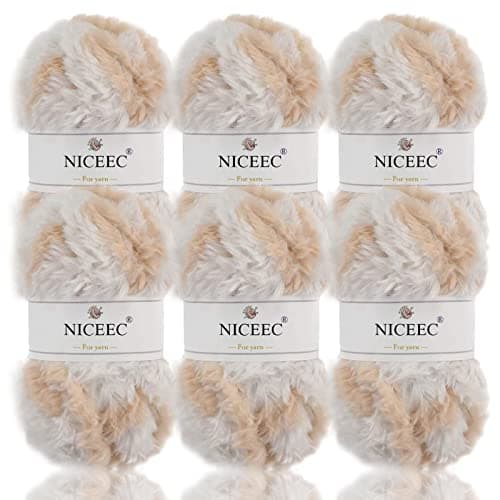 NICEEC Faux Fur Yarn Super Soft, Chunky & Fluffy, Eyelash Yarn for Crochet & Knitting(Total Length 210yds/10.6oz) - Ginger Cat/300g