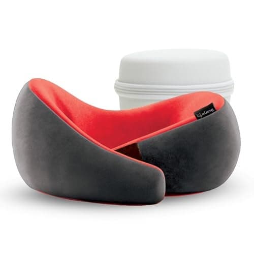 Lifelong Travel Neck Pillow | Premium Memory Foam Neck Support | Adjustable Headrest for Sleeping, Airplane Use | Portable Cushion with Case | Red