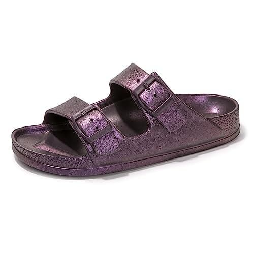 FUNKYMONKEY Women's Plastic Sandals New Upgrade Quality EVA Waterproof Double Buckle Adjustable Slides Shoes (8 M US, New Variation Purple/XPZ)