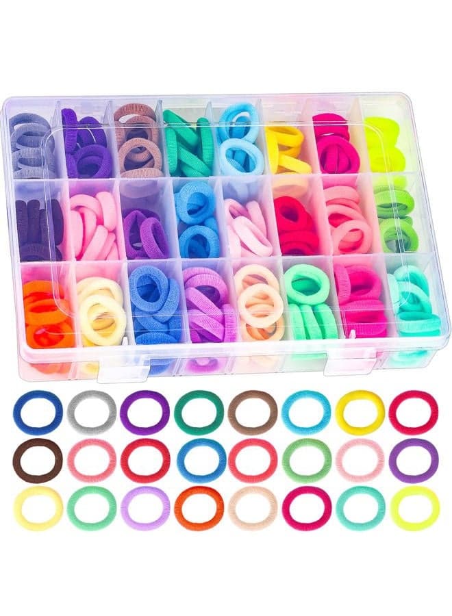 Baby Hair Ties, 200 Pcs Toddler Hair Ties with Organizer Box Colorful Cotton Seamless Hair Bands for Girls Kids Summer Gifts (24 Colors)