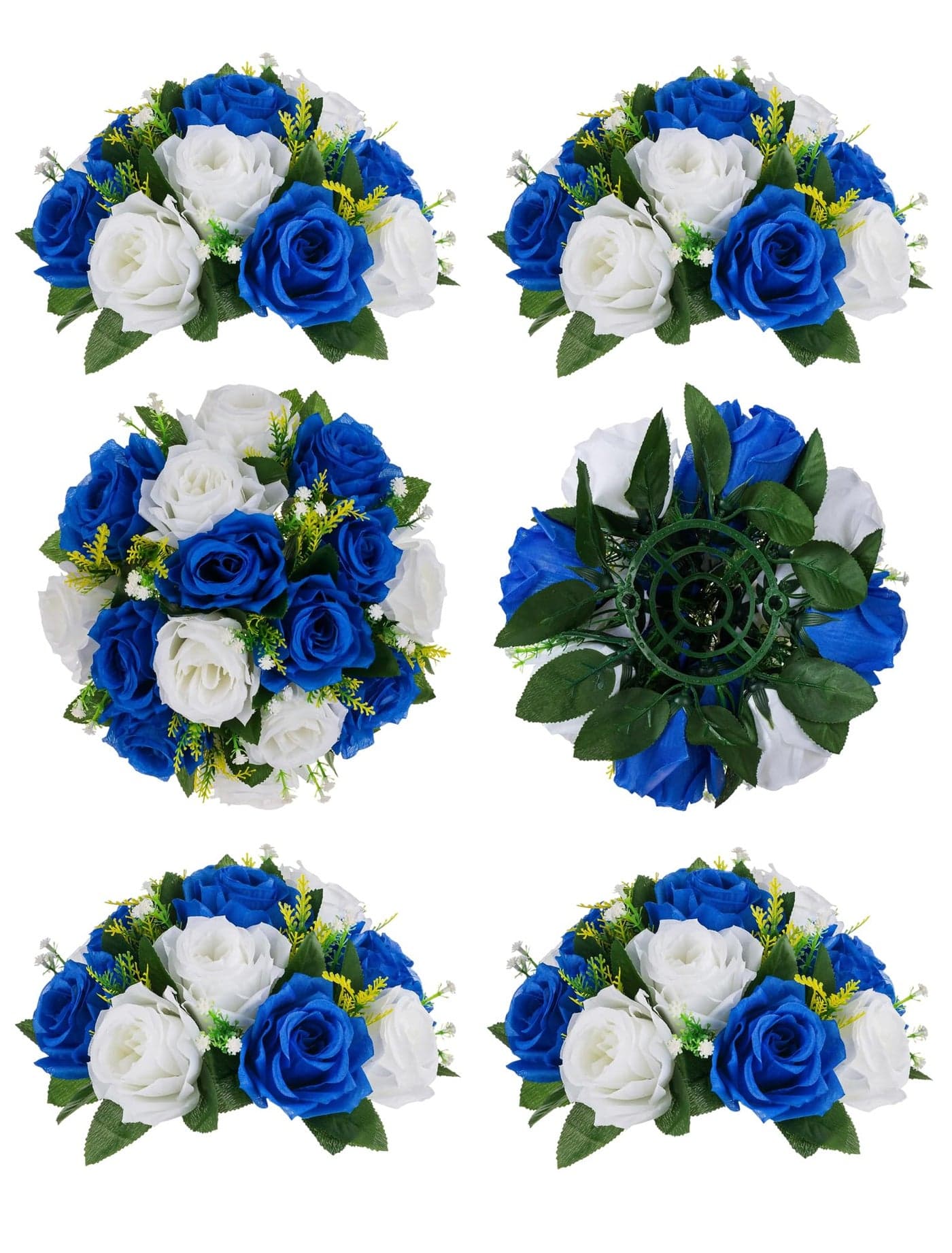 BLOSMON Royal Blue Artificial Flowers 6 Pcs Fake Roses Flower Ball Centerpieces for Wedding Dinning Table Faux Silk Kissing Bouquet Floral Arrangement for Home Party Event Decor