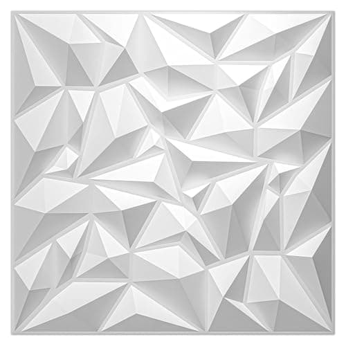 Kayra Decor 3D PVC Wall Panels - Small Diamond Design, White Color 19.7" x 19.7" (Pack of 12) - Covers 32.28 Sq. Ft.