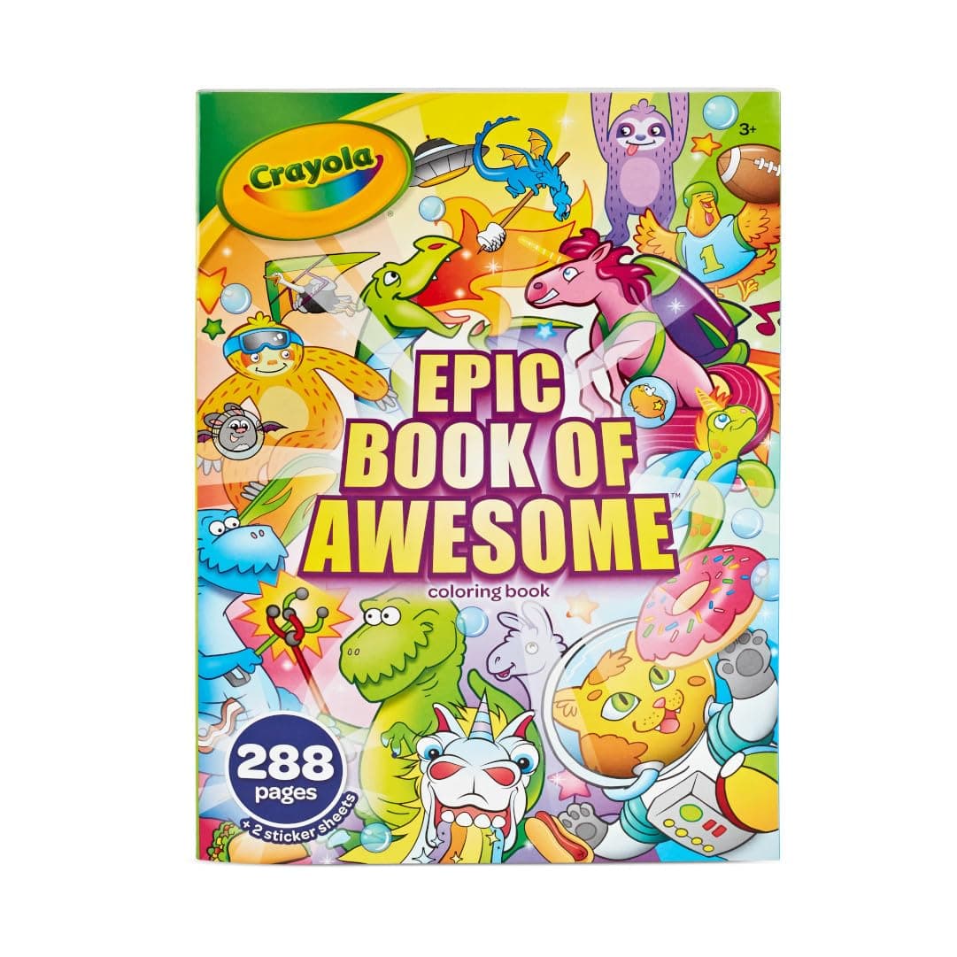 Crayola Epic Book of Awesome Coloring Book (288pgs), Animal Coloring Pages, Glitter Stickers, Travel Activity, Gift for Kids, Ages 3+