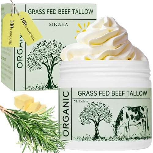 mkzea Beef Tallow Beef Tallow for Skin Moisturizer for Dry Skin Unscented Beef Tallow Blam Grass Fed Whipped Tallow Face Cream Nourishing Soothing Moisturizer Body Lotion Skin Care