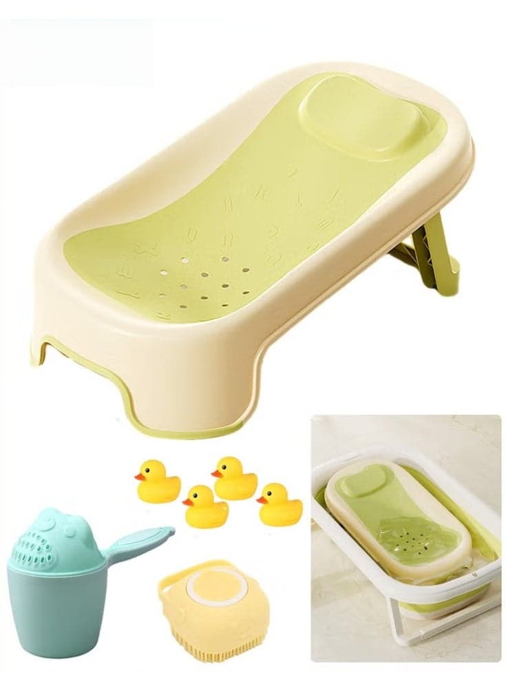 7 PCS Baby Bath Chair Infant Bather Support With Hair Washing Shampoo Cup + Brush + 4 Ducks For Newborn to Toddler Use in the Sink or Bathtub