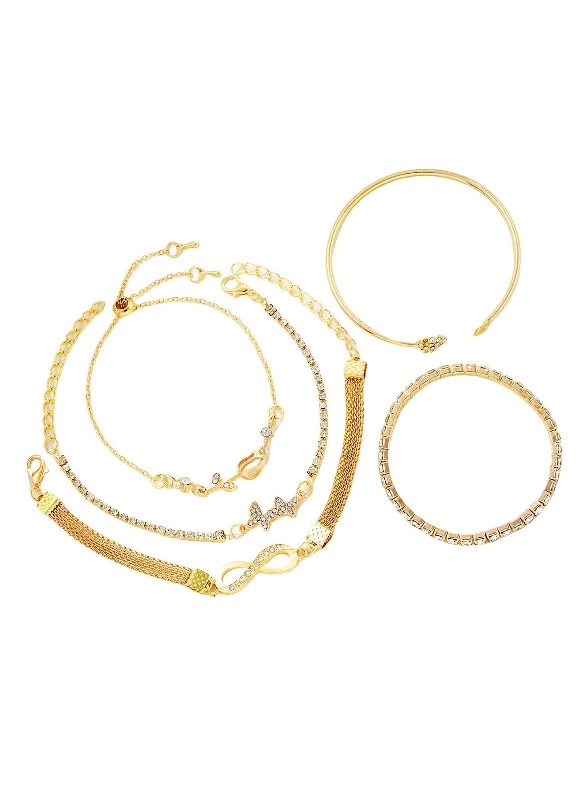 5-Piece Gold Color Crystal Bracelet Set Adjustable, Elegant Design
