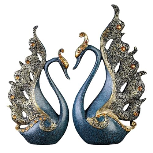 JINGTIANCD 2pcs Swan Statues Couple's Home Decorations for Living Room Decor and Accessories, Sculptures Home Decor for Coffee Table, Book Shelf Decor Accents (Blue)