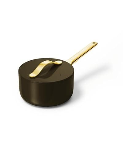 Caraway Nonstick Ceramic Sauce Pan with Lid 175 qt Non Toxic PTFE PFOA Free Oven Safe Compatible with All Stovetops Gas Electric Induction Black