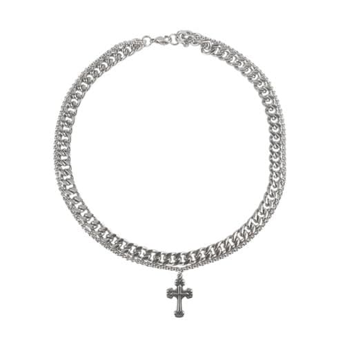 Aaishwarya Cuban Chain with Criss Cross Pendant | Silver Plated Anti-Tarnish Jewels | Bold Statement Necklace | Jewelry Gift for Men and Boys