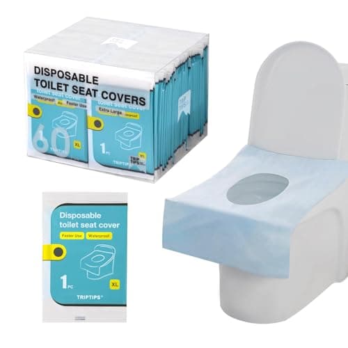 TRIPTIPS Toilet Seat Covers Disposable Travel Pack 60 count|Faster use-Sticker free|Waterproof|XL Disposable Toilet Seat Cover for Adults and Kids, Individually for Public Restroom/Airplane (60pcs)