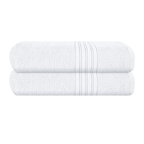 BOUTIQUO 100% Cotton 2 Pack Bath Towel Set 28x55 inches, Eco-Friendly Large Bath Towels, Compact Quickdry Lightweight Soft & Highly Absorbent Bath Towel,Ideal for Everyday Gym Travel Camp Pool - White