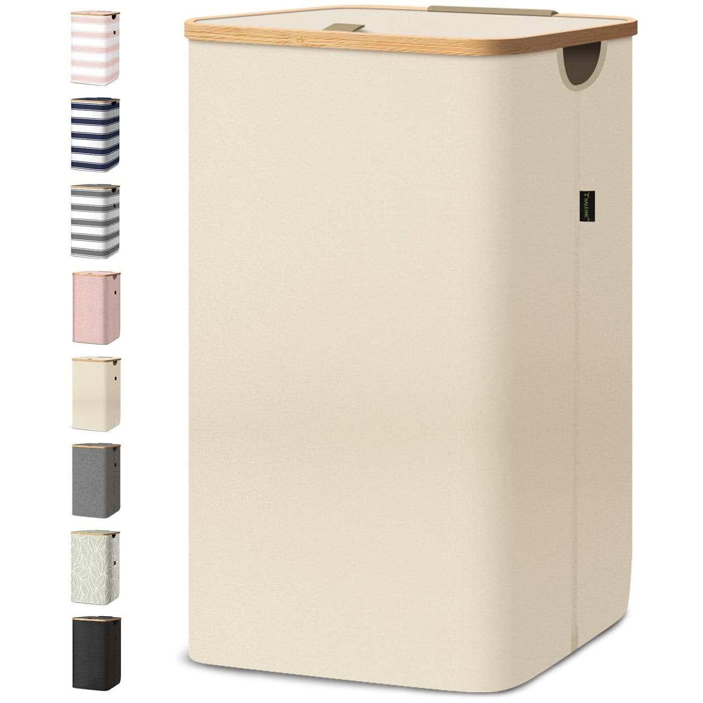 BALEINE Laundry Hamper with Lid Tall Laundry Baskets with Bamboo Pull Handles Large Laundry Bin with Internal Support 26 Gal100L Beige