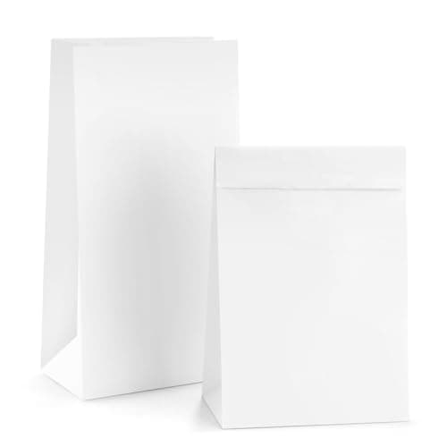 BagDream White Paper Lunch Bags 12LB 7x4.5x13.75 Inches 100Pcs Recycled Kraft Paper Bags Bulk, Disposable, Large for Snack, Lunch, Sandwich, Burger, Baked Food, Craft, Packing