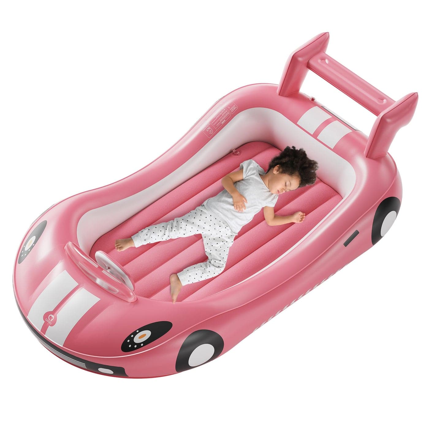 QPAU Inflatable Kids Bed Toddler Travel Bed with Sides for Camping Traveling Hotel or Home Use Hand Pump Included Pink
