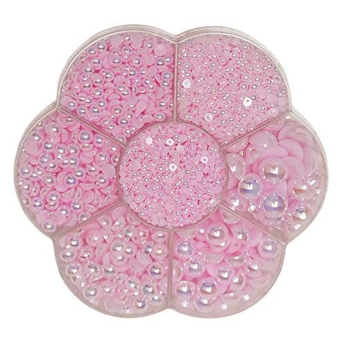 Chenkou Craft 3000PCS 1 Box Baby Pink Round Flatback Half Pearls Bead Loose Beads Gem (Light Pink Half Ball)