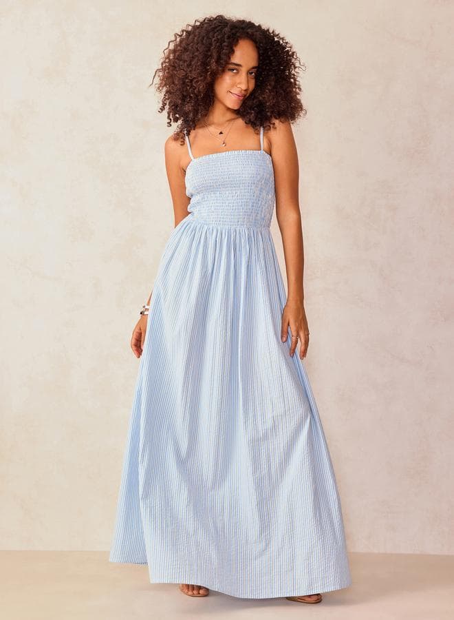 Blue Strappy Smocked Maxi Dress