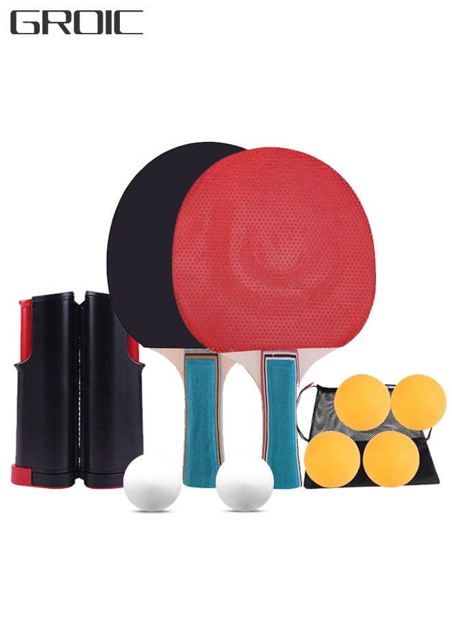 10 Pcs Ping Pong Paddles Set - Table Tennis Rackets and Balls, Retractable Net with Posts and Storage Case - Pingpong Paddle and Game Table Accessories