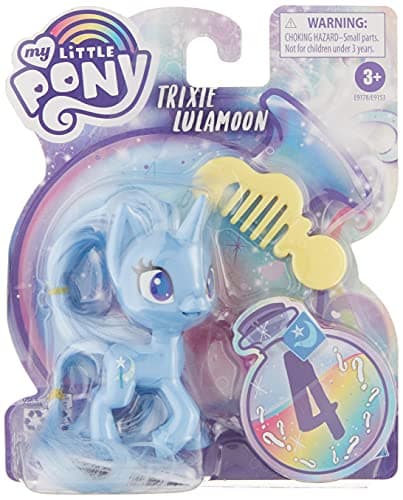 My Little Pony Trixie Lulamoon Potion Pony Figure 3Inch Blue Pony Toy with Brushable Hair Comb and 4 Surprise Accessories