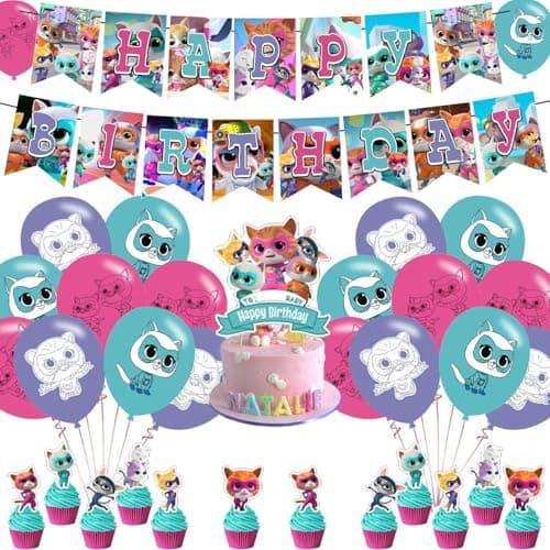 Karg Super Kitties Themed Birthday Party Supplies Cartoon Kitty Balloons Cupcake Cake Toppers Latex Balloons