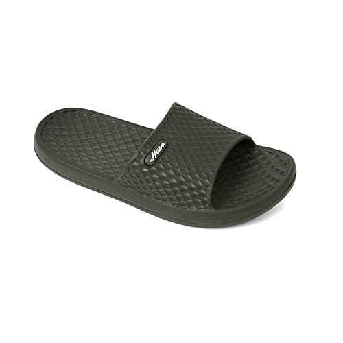 FUNKYMONKEY Mens Bathroom Shower Slippers Indoor Home Beach Non Slip Sandal (12 M US, Army Green)