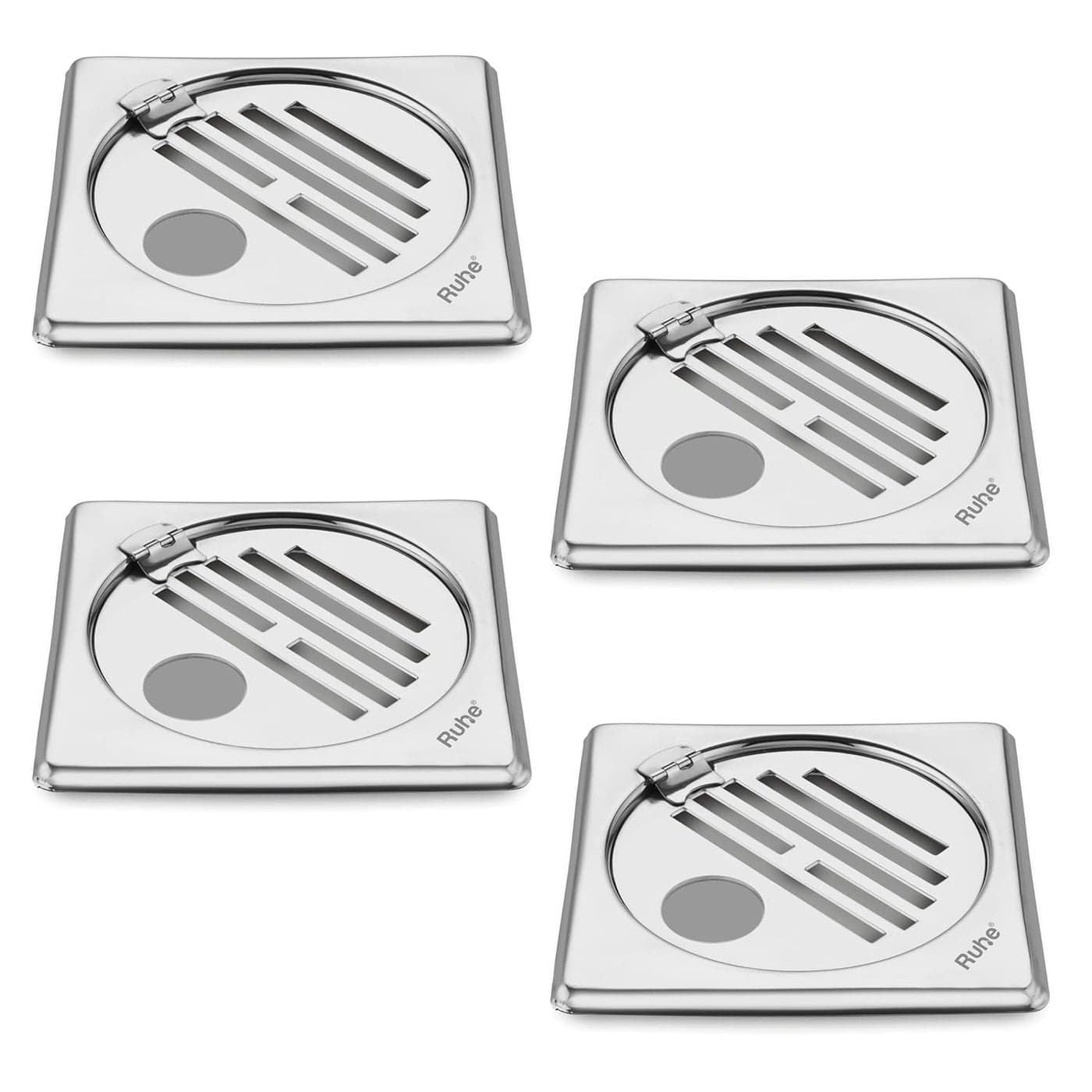 Ruhe® Classic Neon Hinge Floor Drainer with Hole | Stainless Steel Classic Neon Hinge with Hole Floor Drain | (5 x 5 inches) | (Pack of 4)