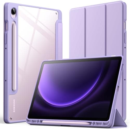 JETech Case for Samsung Galaxy Tab S10 Lite S10 FE S9 FE 109Inch with S Pen Holder Clear Transparent Hard PC Back Protective TriFold Stand Tablet Cover Auto WakeSleep Light Purple