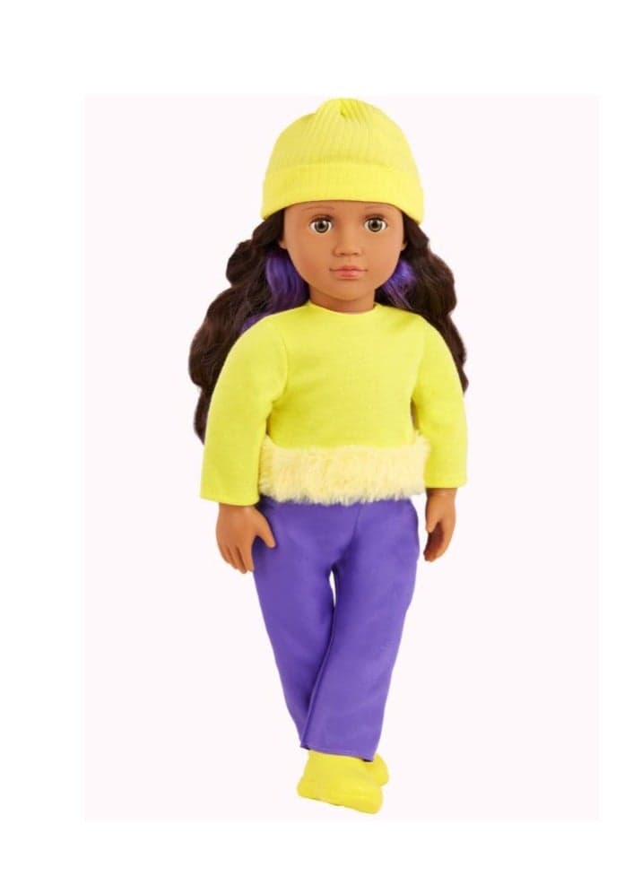 Our Generation Sola 18" Fashion Doll In Yellow And Purple Block Outfit