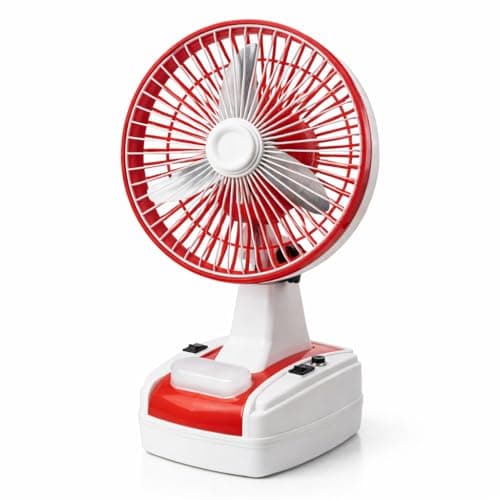 Globex 8-Inch Rechargeable Table Fan with LED Light, 3-Blade Ultra High-Speed Portable Fan, 400 mm Sweep, Up to 6 Hours Battery Backup, Compact Table Fan, Red (Pack of 1)