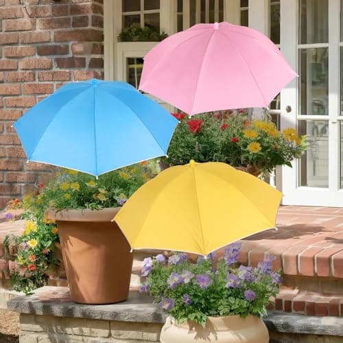 Tryly Plant Umbrellas for Outdoor Plants Garden Umbrella Shade for Potted Plants and Garden Beds Provide Shade to Defend Plants From Blazing Sun 3 Pack Not Adjustable Umbrellas 1Yellow 1Pink 1Blue