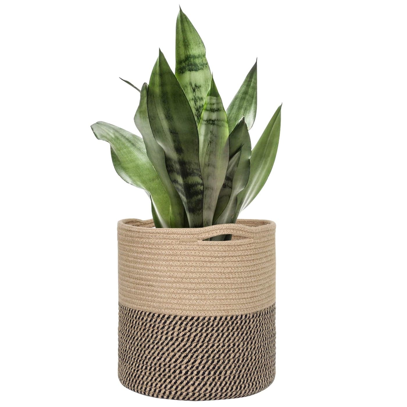 MEGASKET Woven Jute Plant Basket Wicker Basket Planter for 10 inch Pot Round Indoor Tree Pot Cover Small Boho Planter Baskets Decorative Basket for Plants and Home Decor 11X11 Black Stripes