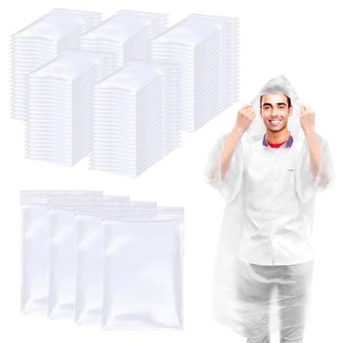 108 Pack Disposable Rain Ponchos for Adults Plastic Ponchos with Hood Raincoat Poncho Bulk for Men Women Camping Outdoor (Clear)