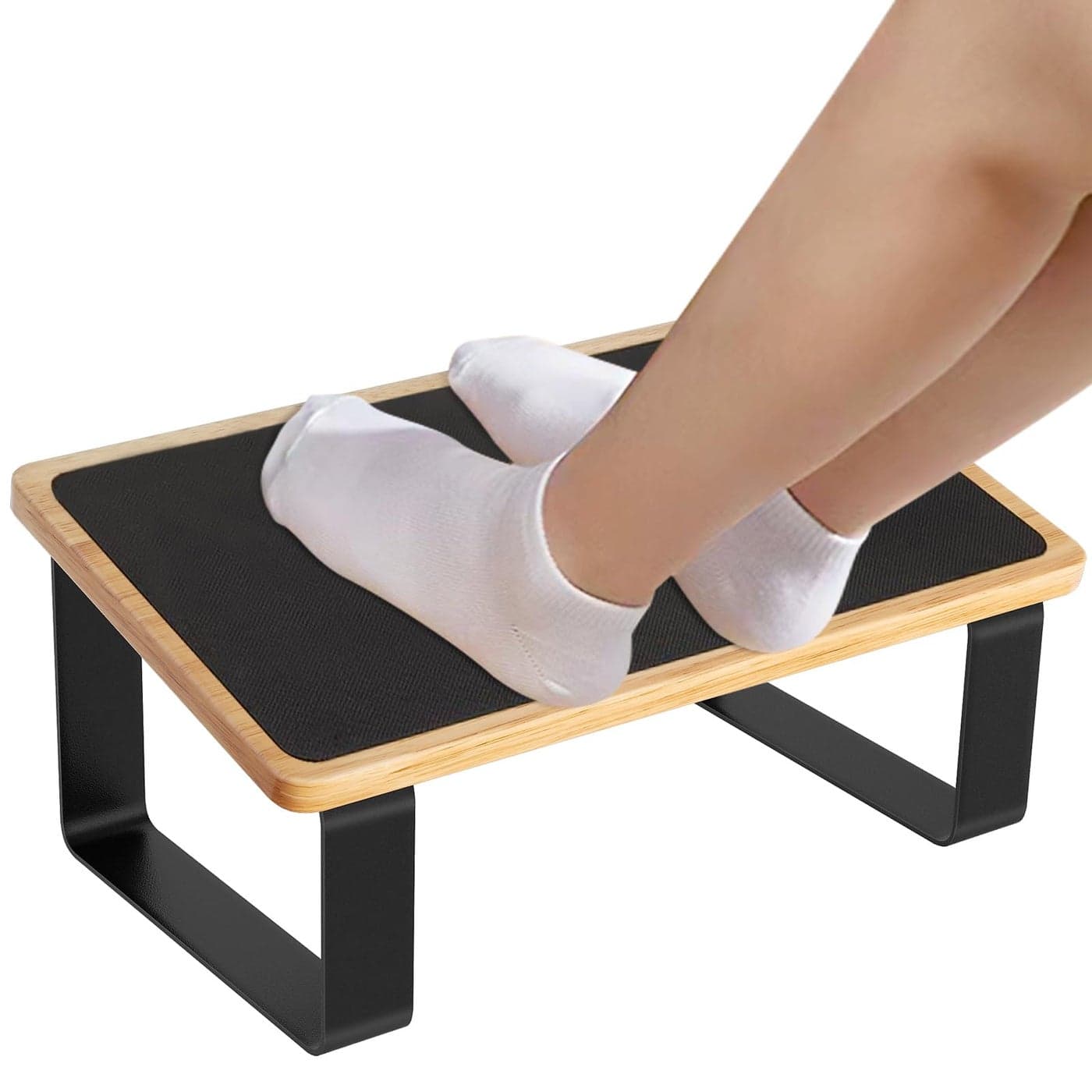 Foot Rest for Under Desk at Work New Upgrade Wooden with Metal Ergonomic Foot Stools with NonSlip Rubber Stepping Surface Office Footstools Under Desk Pressure Relief Matte Black Thicken Footrest