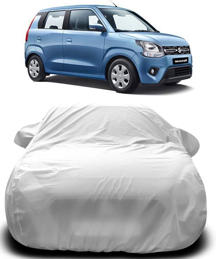 PURPLEHEART Car Body Cover Compatible with Maruti Suzuki Wagon R 1.0 Car Cover Body with Mirror Pocket Triple Stitched Bottom Elastic Water Resistant UV Protection & Dustproof Car Cover-Silver Matty-A