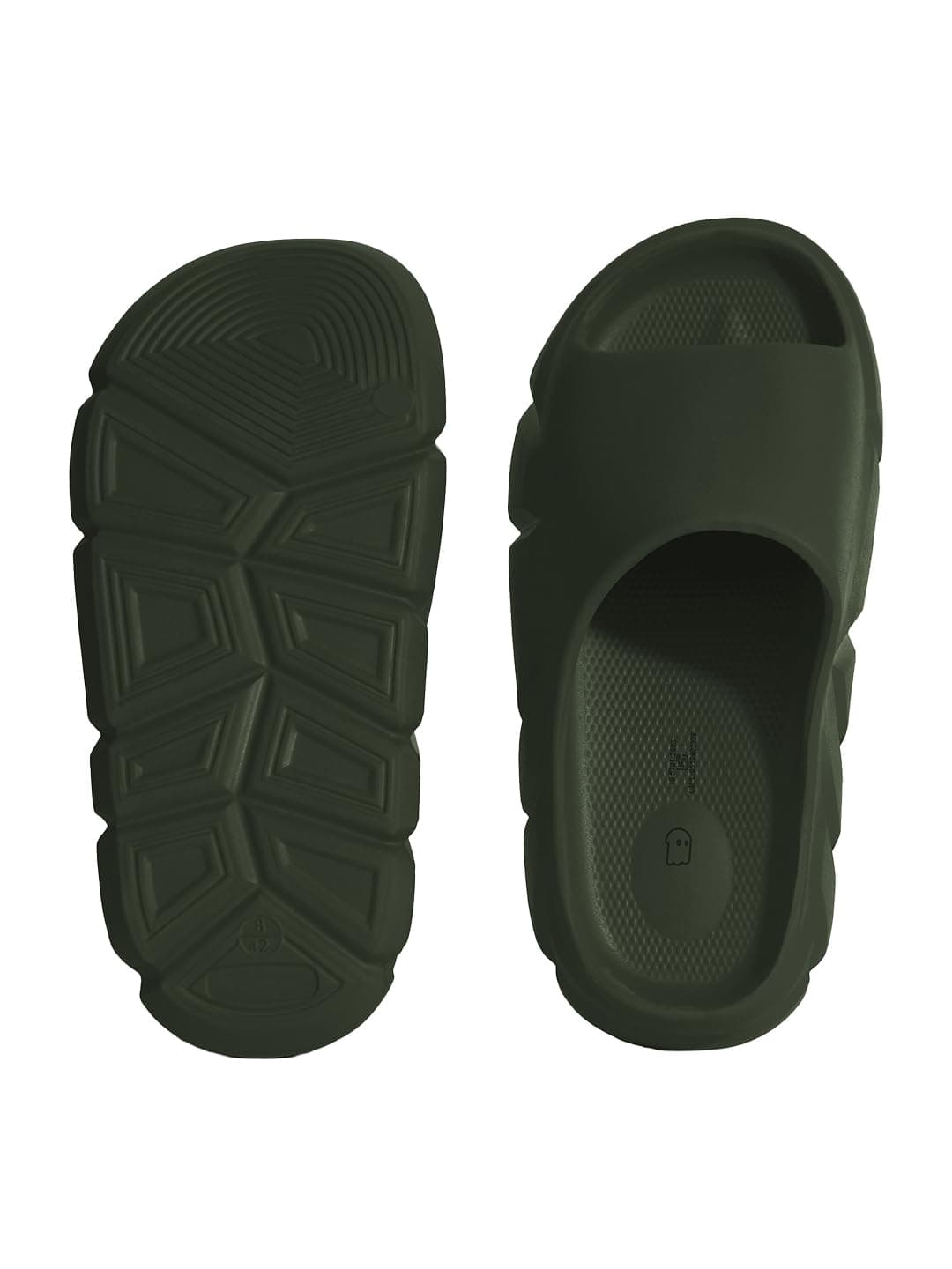 The Souled Store Slides: Olive Men and Boys Slip-On Round-Toe Sliders for Men