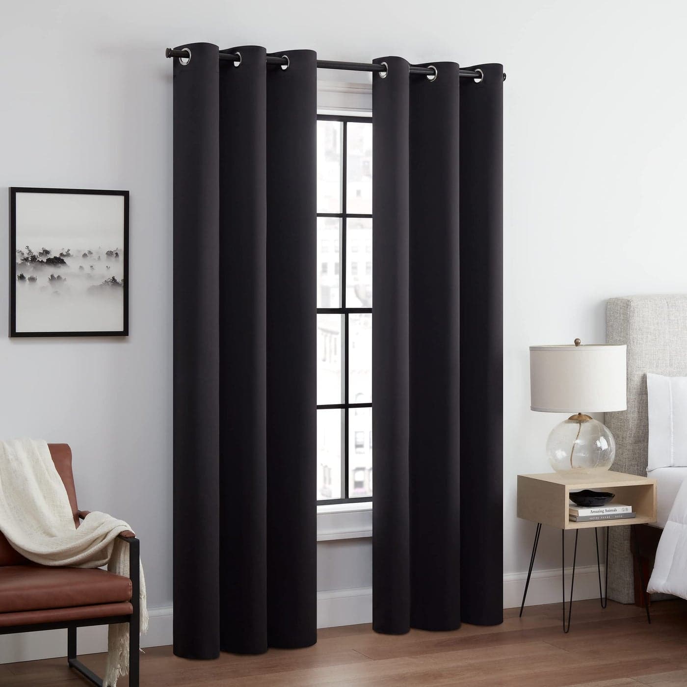 ECLIPSE Andover Solid Tripleweave Thermal Blackout Grommet Curtains for Bedroom 2 Panels 42 in x 95 in Black